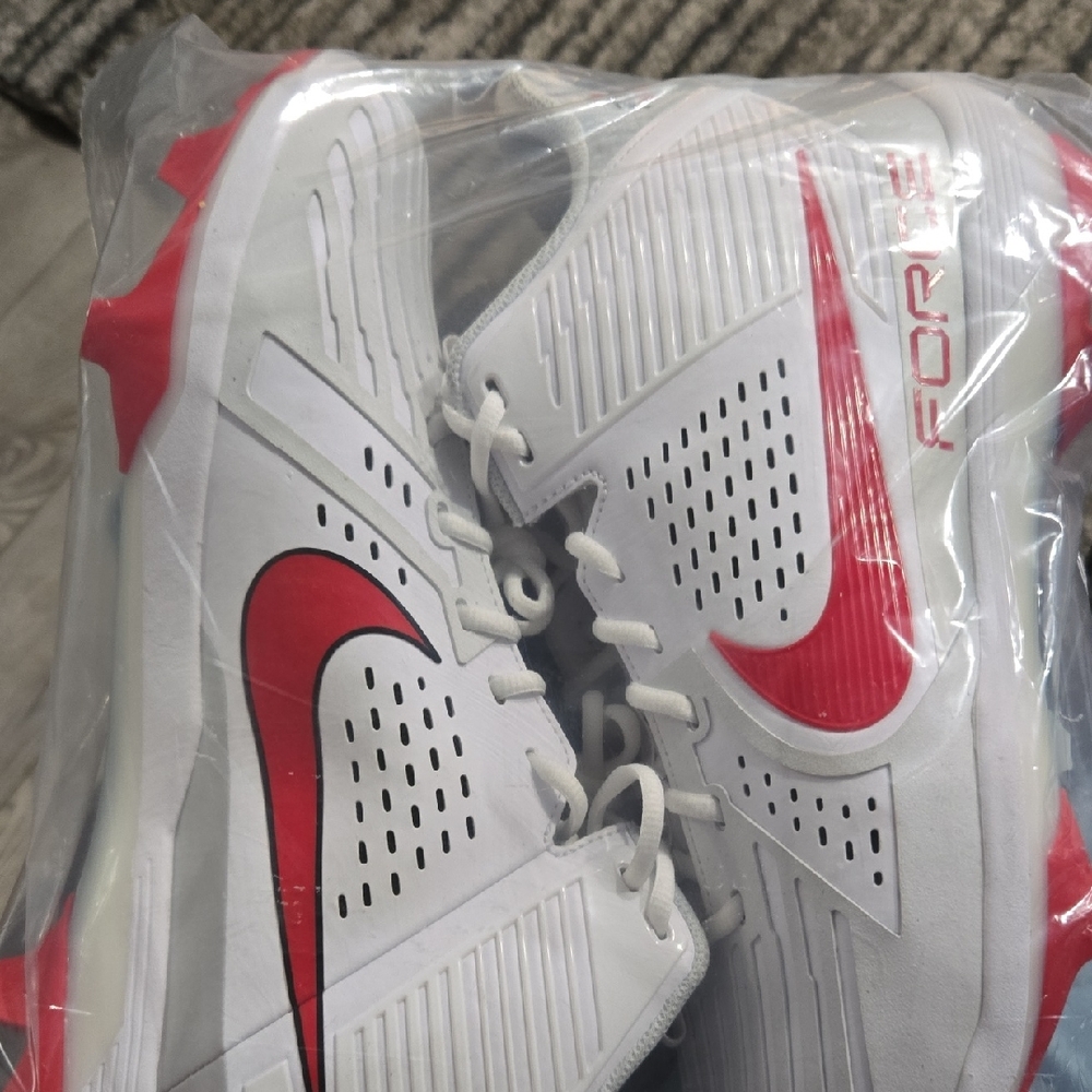 Nike Force Red & White Ohio State Cleats with Molded Studs, Size 16.  Box 15